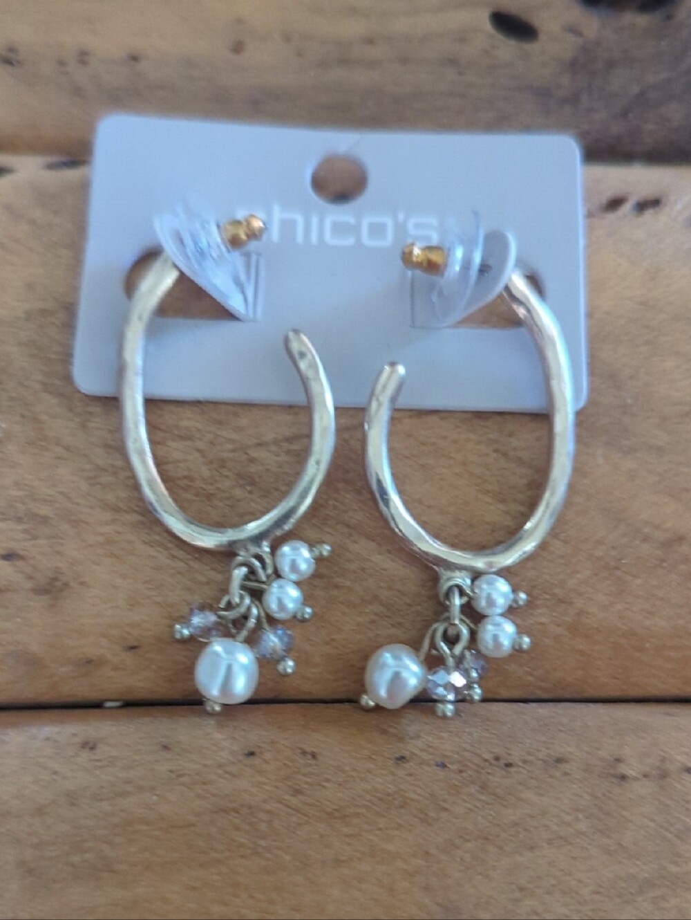 Chico's Gold Hoop Earrings with Pearl & Crystal Dangles